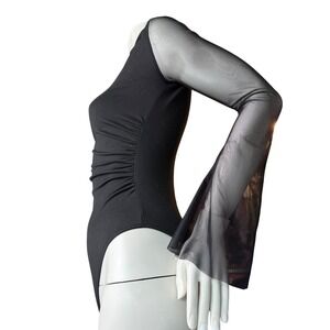 Shein Mesh Bodysuit Black Bell Sleeve Whimsigoth Y2K Dark‎ Romance S